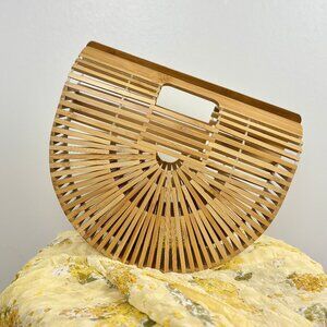 Vintage Style MCM Bamboo Half Circle Slat Purse Top Handle